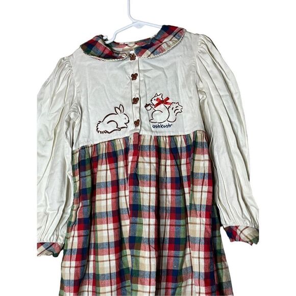 Vintage Oshkosh B’Gosh Girls Plaid Bunny Squirrel print‎ Dress Size 6 - Picture 2 of 13
